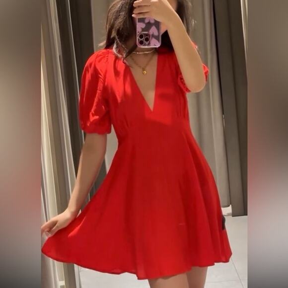 ZARA BALLOON SLEEVE MINI DRESS - Picture 1 of 12